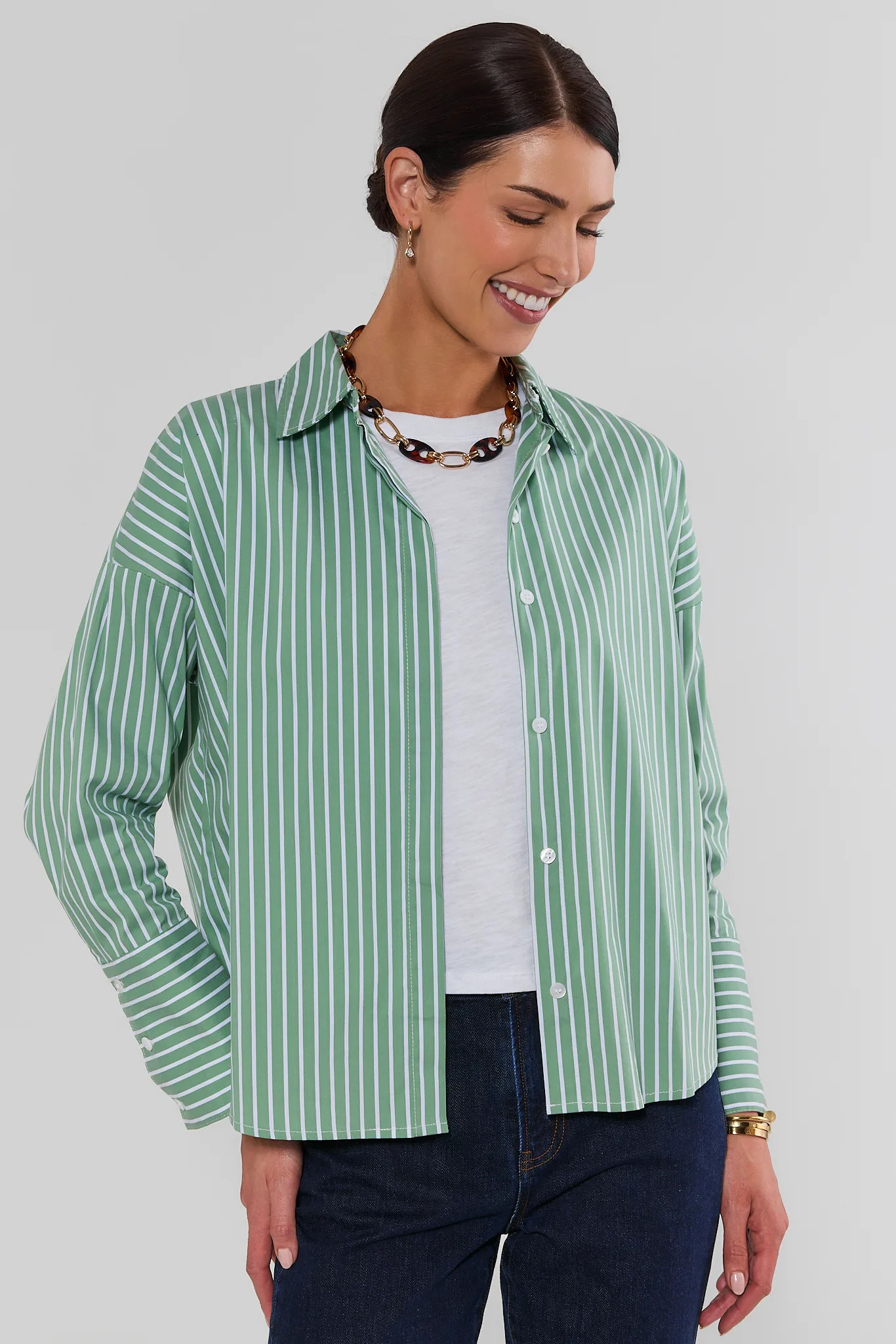Green Striped Button Up Top | Avara