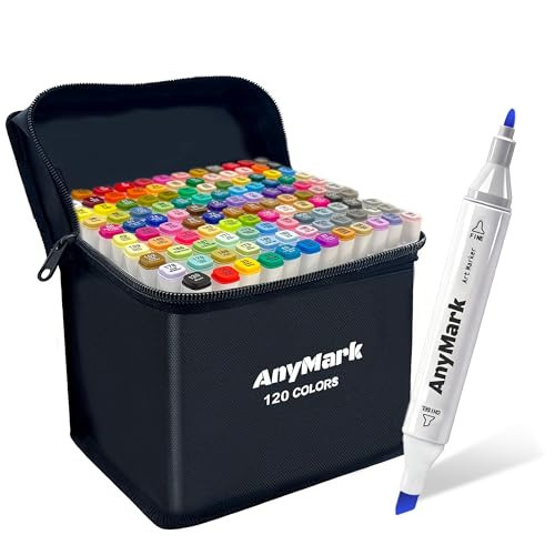 AnyMark Alcohol Markers, 120 Colors Dual Tip Art Coloring Markers Set for Adult Book Drawing Sketching Painting, Chisel & Fine, White Penholder | Amazon (US)