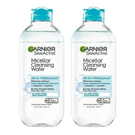Garnier SkinActive Micellar Water For Waterproof Makeup Facial Cleanser & Makeup Remover 13.5 fl. oz 2 count (Packaging May Vary) | Walmart (US)
