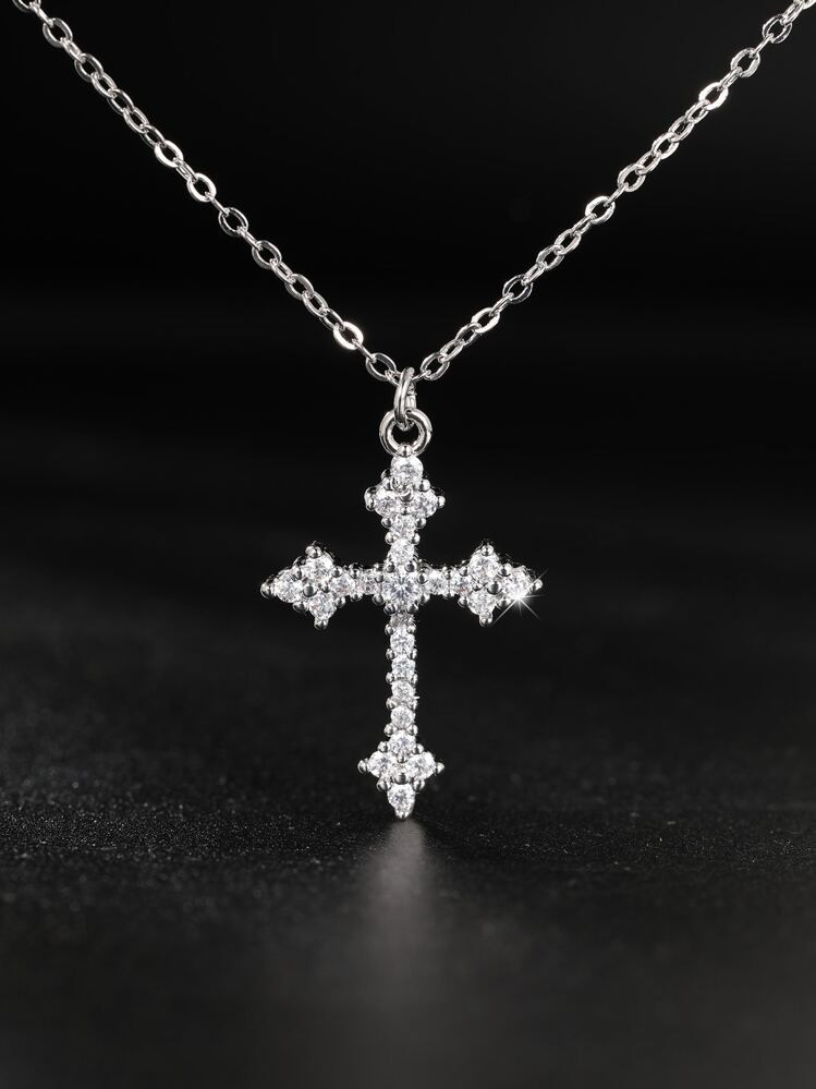 Cubic Zirconia Cross Pendant Necklace | SHEIN