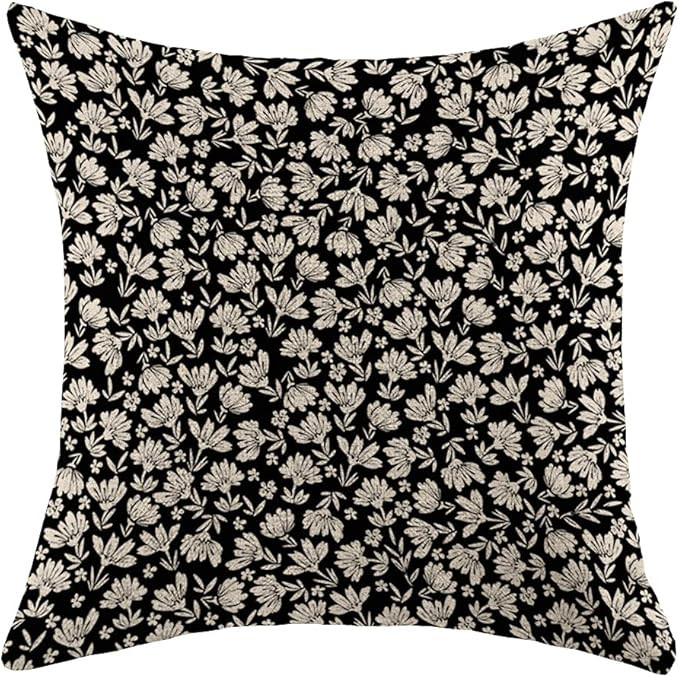 Decorative Square Throw Pillow Cover Farmhouse Linen Cute Old White Contrast Floral Beautiful Dai... | Amazon (US)