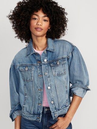 Tapered Puff-Sleeve Non-Stretch Jean Jacket for Women | Old Navy (CA)