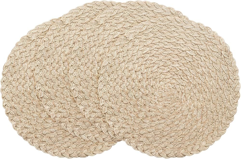 Floroom 15 Inch Round Braided Placemats Set of 4, Washable Heat Resistant Cotton Polyester Circle... | Amazon (US)