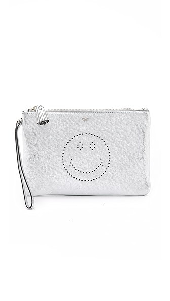 Anya Hindmarch Smiley Zip Top Pouch - Silver | Shopbop