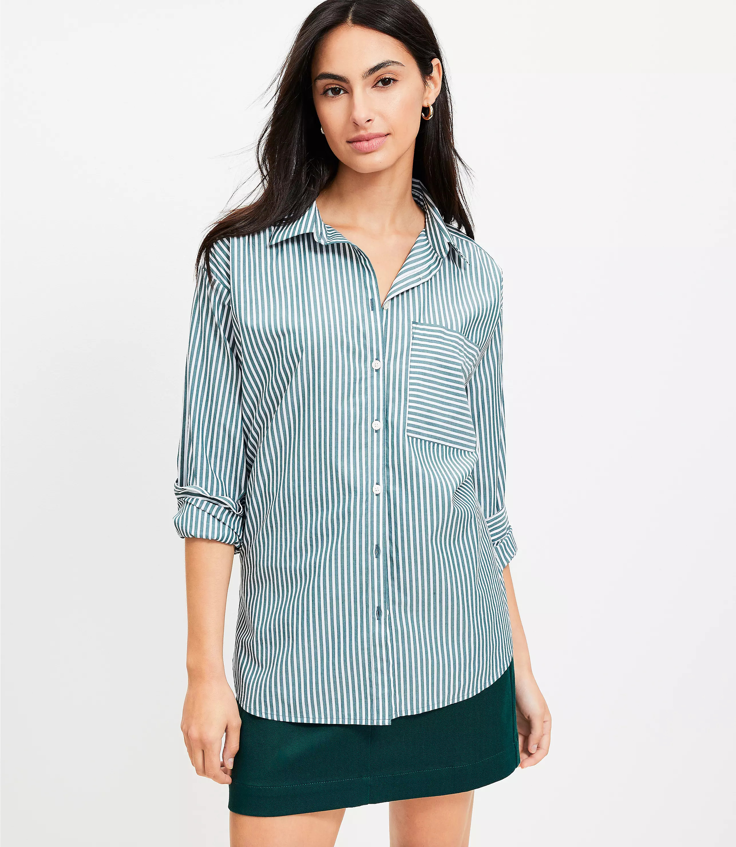 Striped Poplin Oversized Pocket Shirt | LOFT