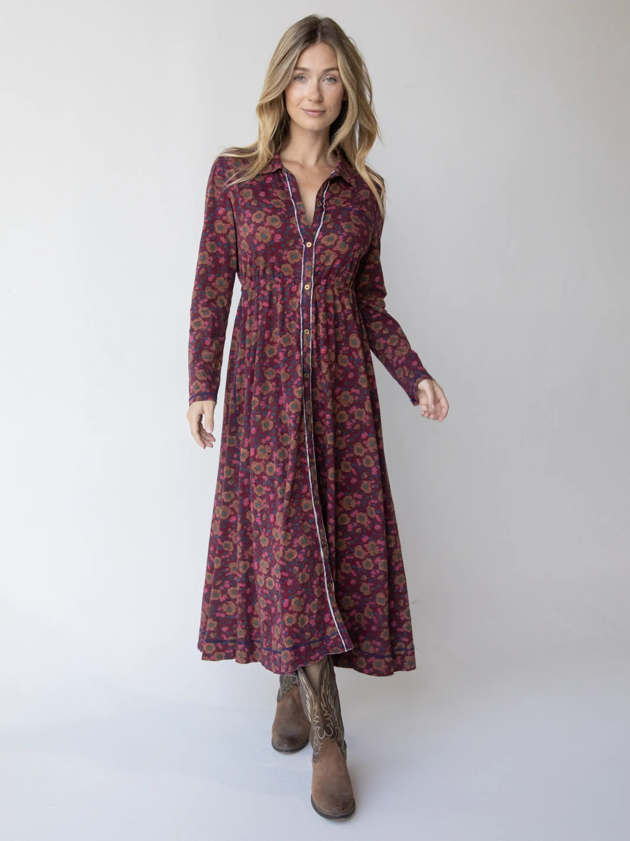 Christa Knit Cotton Maxi Dress - Cranberry Brown Floral | Natural Life