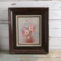 Vintage Floral Oil Painting in Light Shades Of Gold, Pink & Blue | Etsy (US)