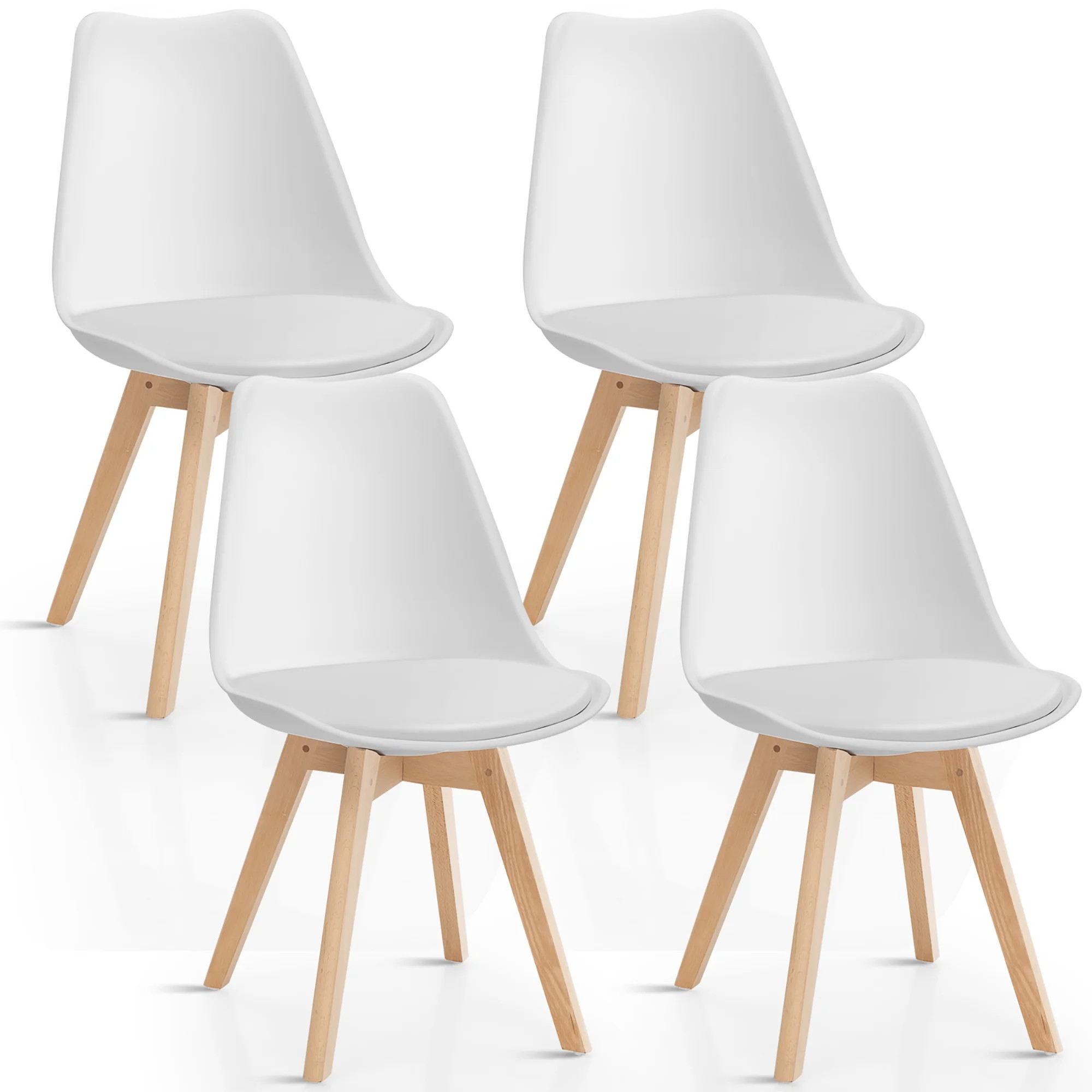 Costway Set of 4 Dining Chair Mid Century Modern Shell PU Seat w/ Wood Leg-White | Walmart (US)