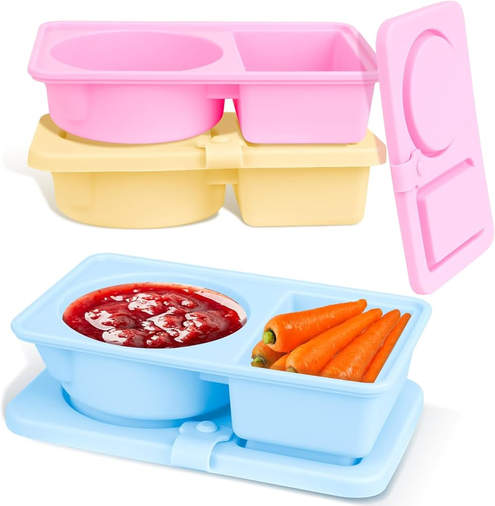 3 Pack Silicone Reusable Snack Containers with Lids, Double Compartment Snackle Box Containers, S... | Amazon (US)