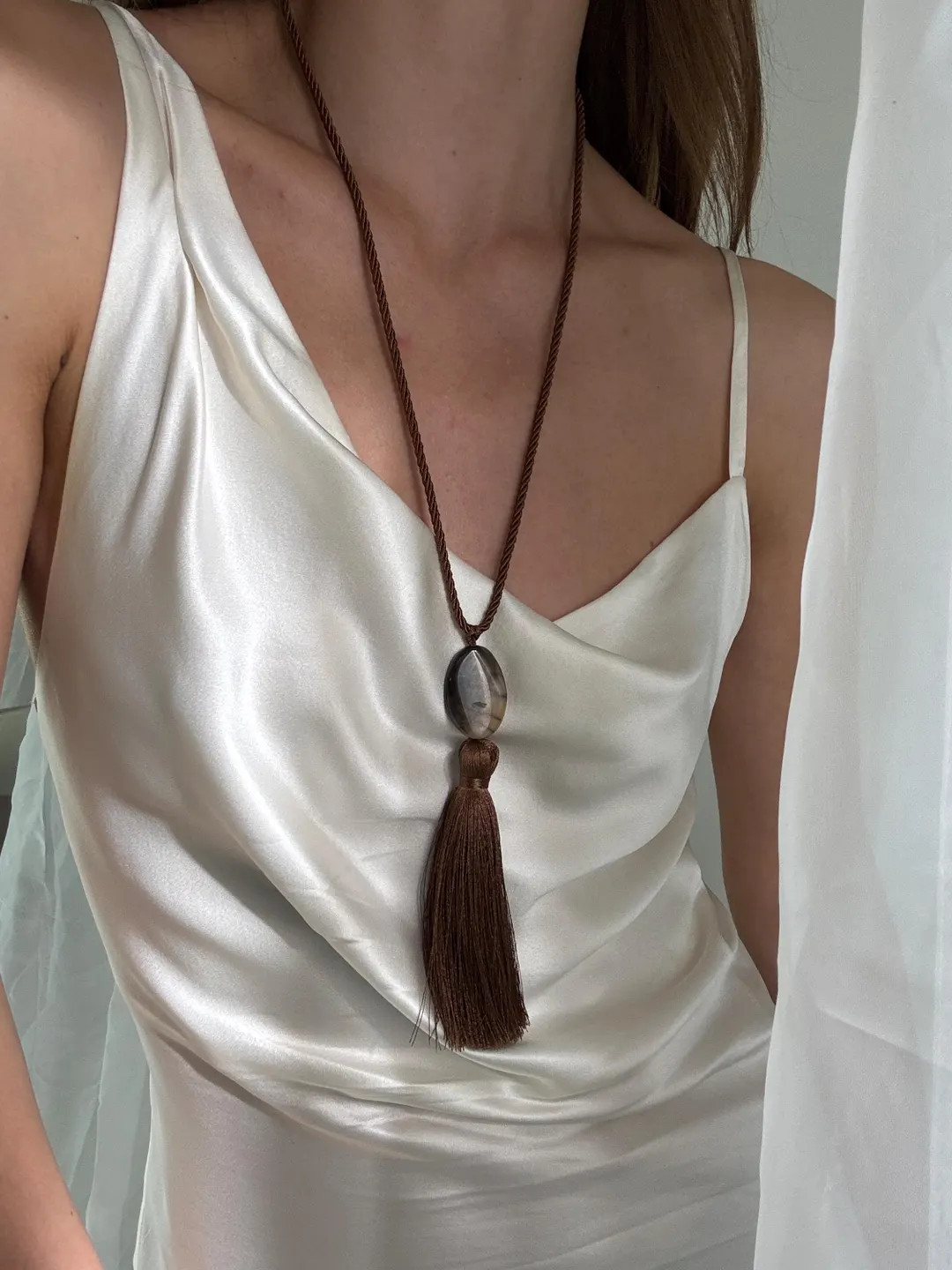 Tassel Pendant With Natural Gemstone | Brown Agate - Etsy | Etsy (US)