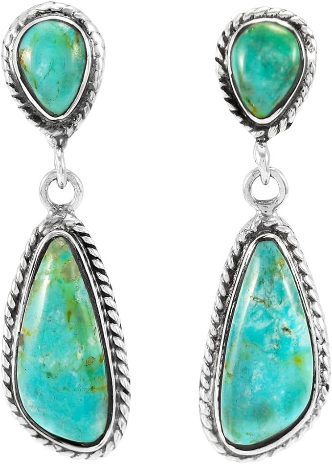 Turquoise Earrings 925 Sterling Silver & Genuine Turquoise | Amazon (US)