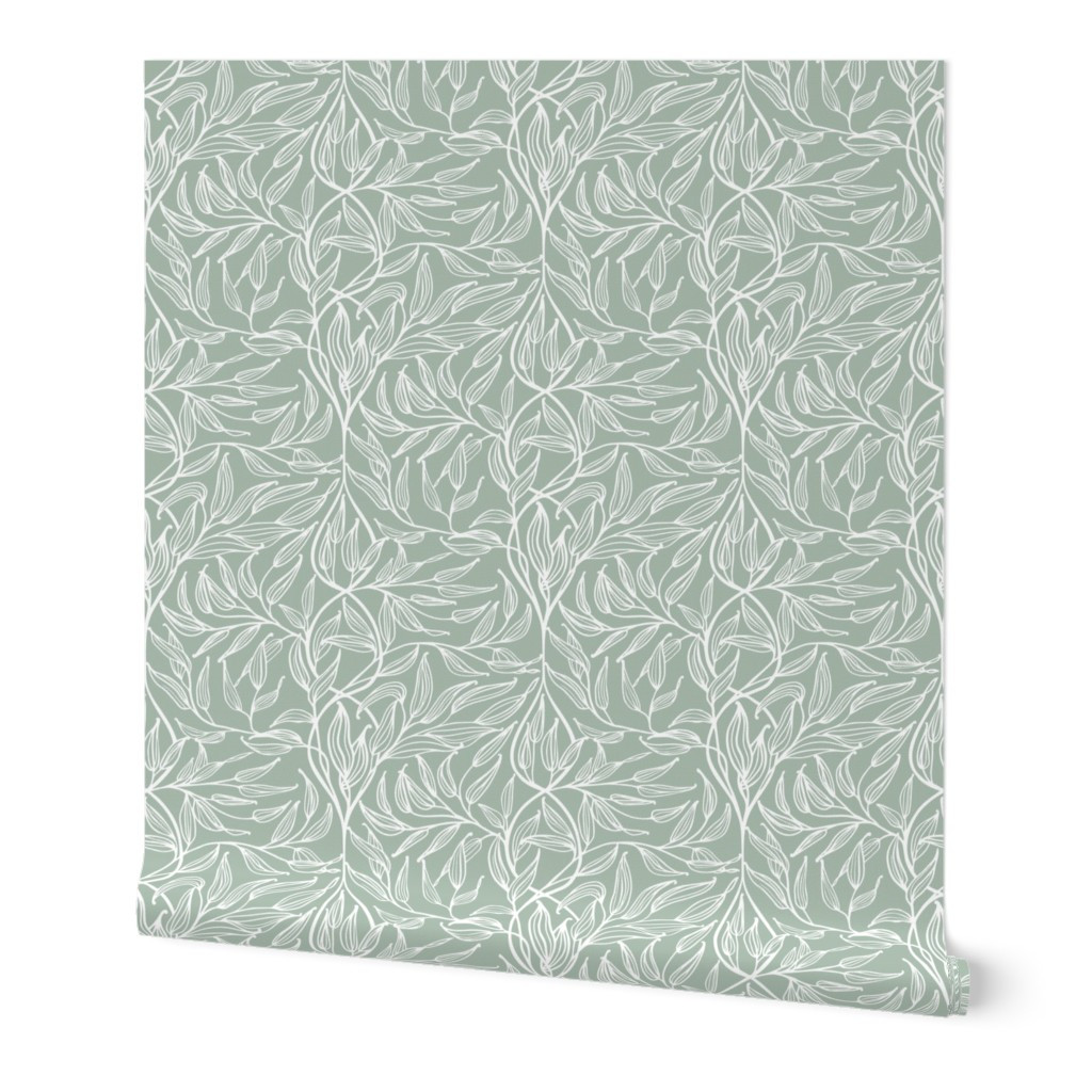 Mid Size Leaves Forever Sage Green Wallpaper | Spoonflower | Spoonflower