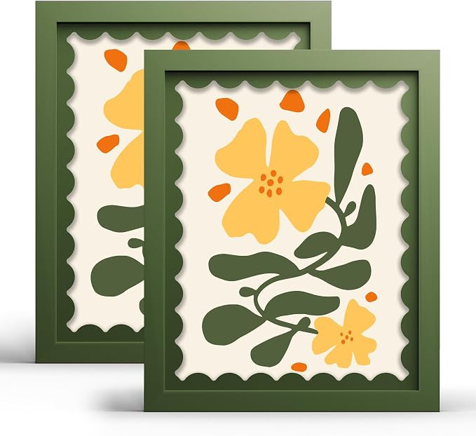 iRahmen 8x10 Picture Frame Set of 2, Green Scalloped Wooden Photo Frames with Wavy Mat, Tempered ... | Amazon (US)