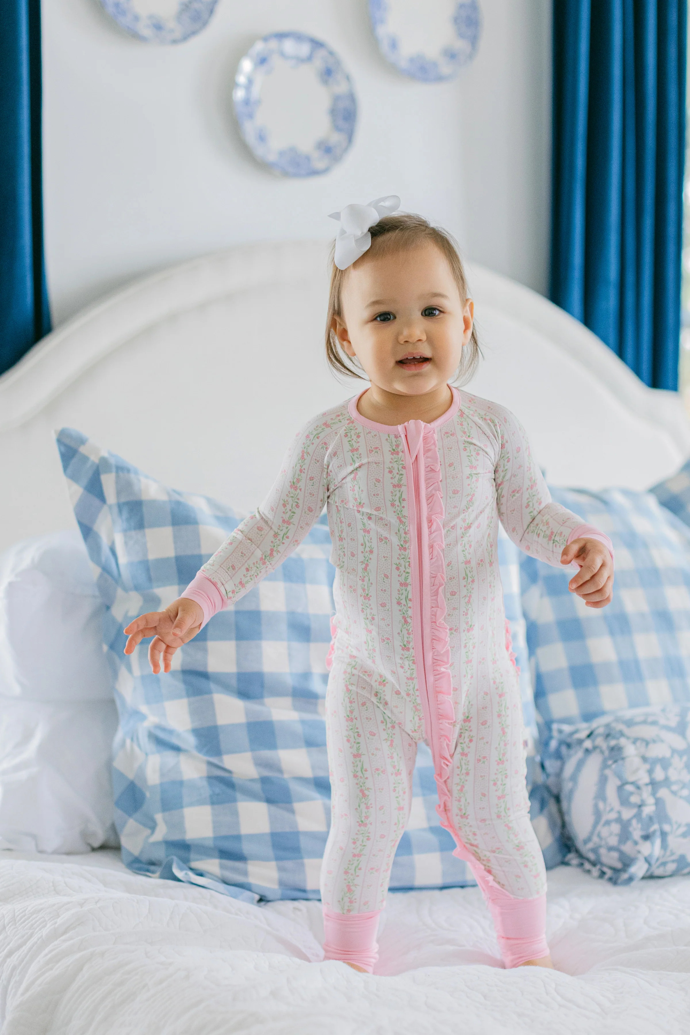 Pink Floral Premium Ruffle Romper | Poppy Kids Co