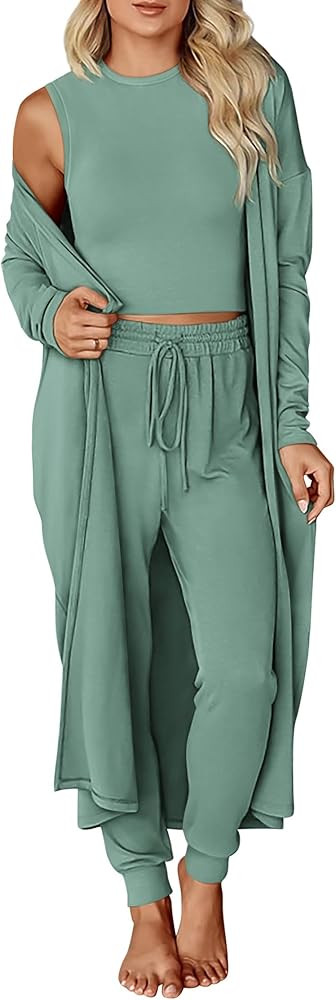 KIRUNDO 3 Piece Lounge Sets for Women Airport Travel Vacation Outfits Spring Cardigan Matching Sl... | Amazon (US)