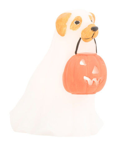 Dog Ghost Wax Figural With Pumpkin Bucket Led Candle | TJ Maxx