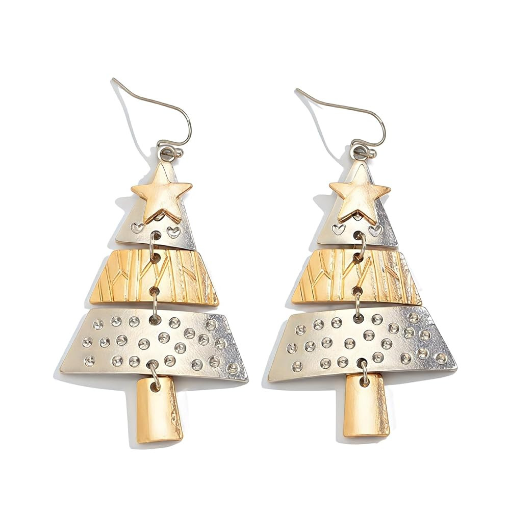 Christmas Tree Earrings Dainty Metal Splicing for Women, Christmas Gold Earrings for Girls Dangli... | Amazon (US)