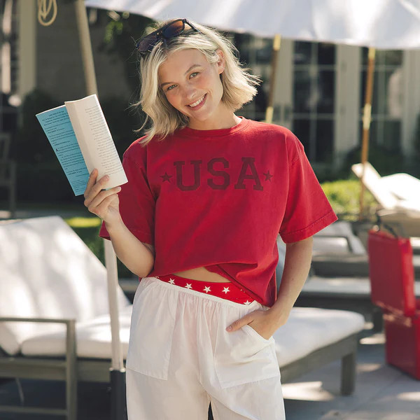 Perfect Oversized Cotton Tee, Red USA | Albion Fit
