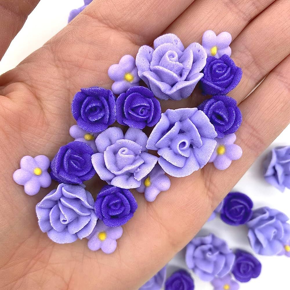 30 Violet Icing Flowers | Small Purple Flowers | Edible Roses| Lavender | Edible Flowers | Icing ... | Amazon (US)
