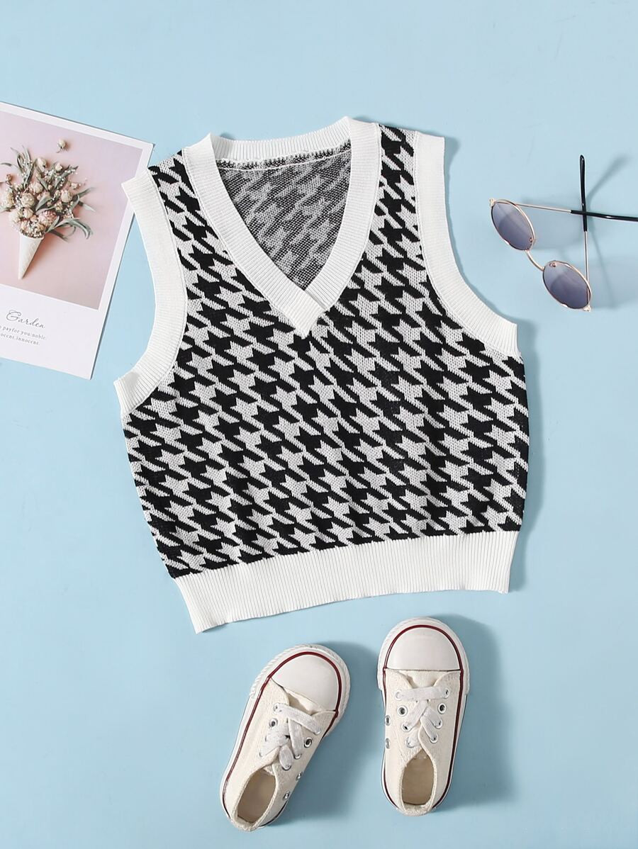 Girls Houndstooth Pattern Sweater Vest | SHEIN