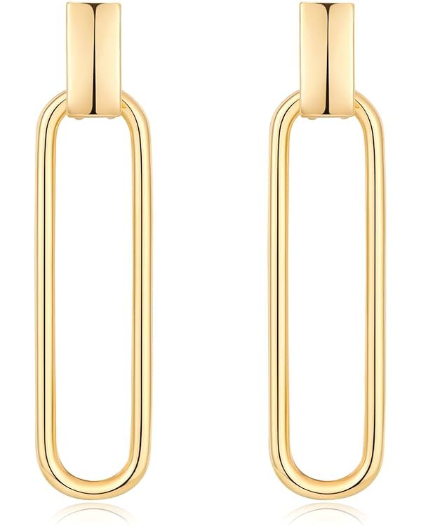 CUFELMU Gold Rectangle Dangle Earrings for Women Geometric Drop Earrings Gold Statement Earrings ... | Amazon (US)