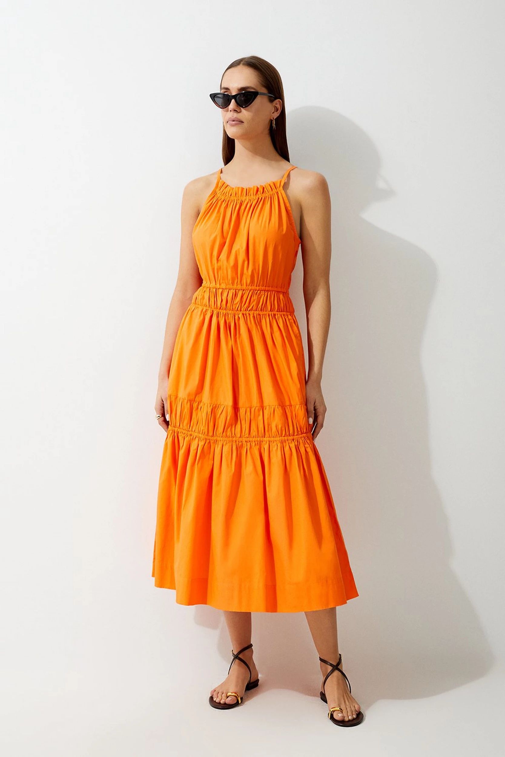 Cotton Woven Shirred Tiered Maxi Dress | Karen Millen UK + IE + DE + NL
