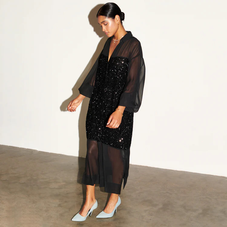 Black Sequin Lila Shirt Dress | Never Fully Dressed US