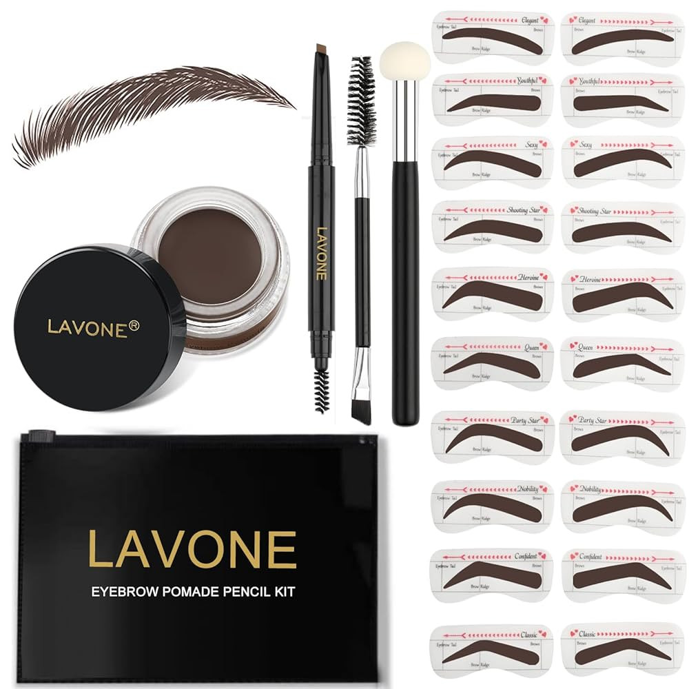 Amazon.com : LAVONE Eyebrow Stamp Stencil Kit - Brow Stamp Trio with Waterproof Pencil, Pomade, 2... | Amazon (US)