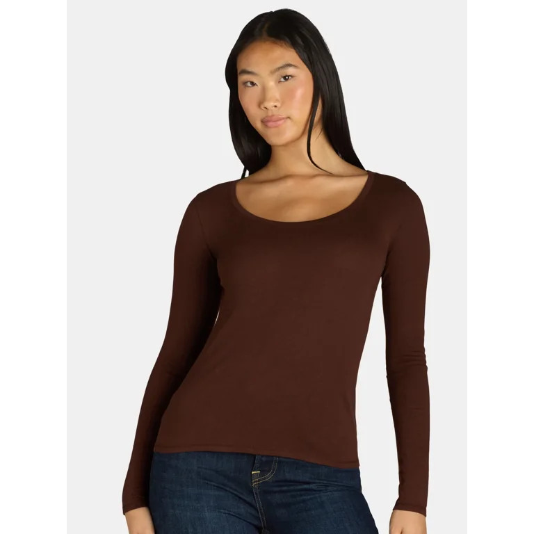 No Boundaries Juniors Scoop Neck T-Shirt with Long Sleeves, Women's - Walmart.com | Walmart (US)