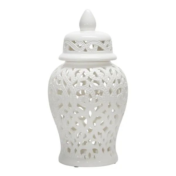 Ceramic 18" Cut-Out Temple Jar, White | Bed Bath & Beyond