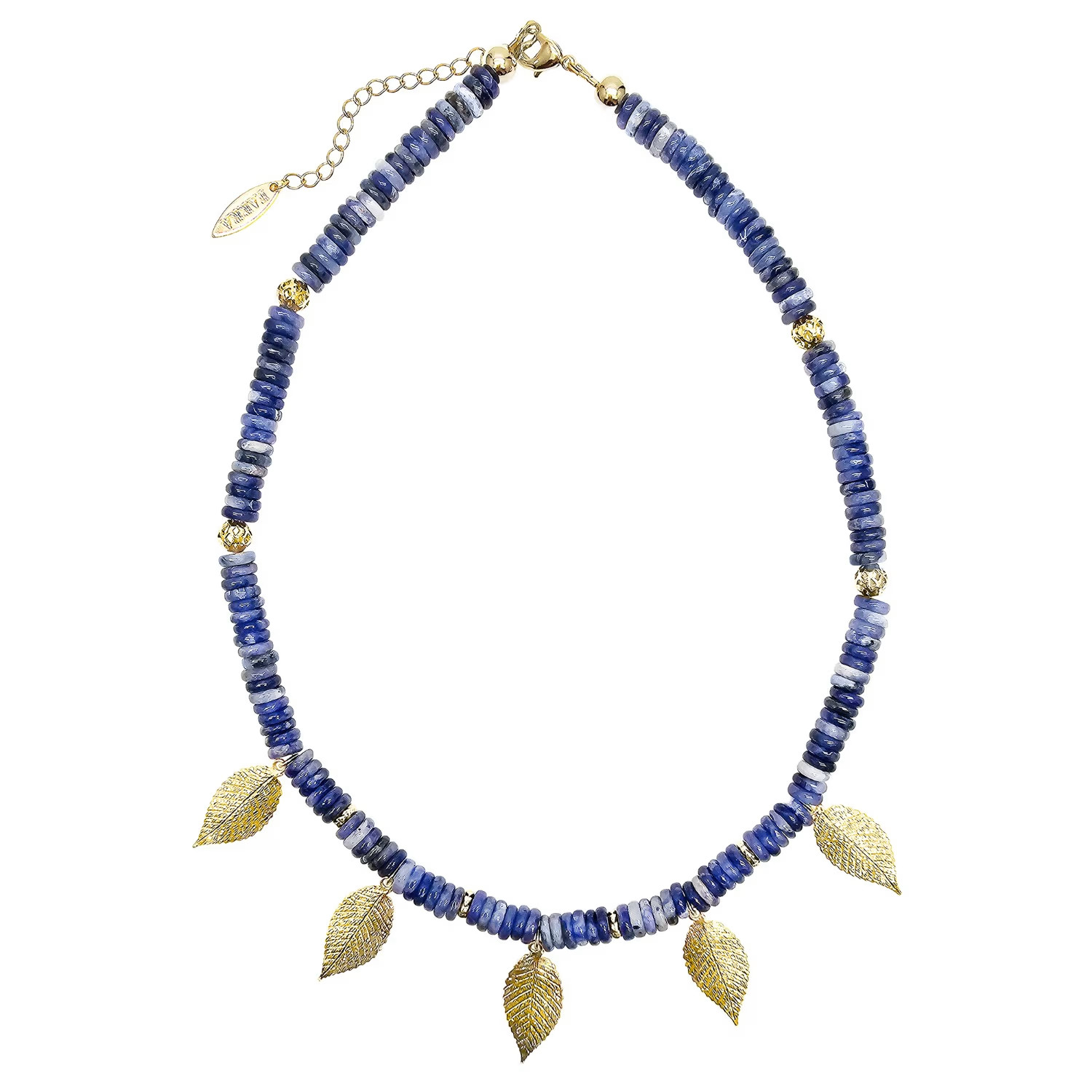 Bohemian Style Sodalite With Leaves Charms Statement Necklace | Wolf & Badger