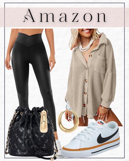 Amazon outfit ideas, fall outfit ideas, booties, amazon finds, shacket, faux leather leggings 
