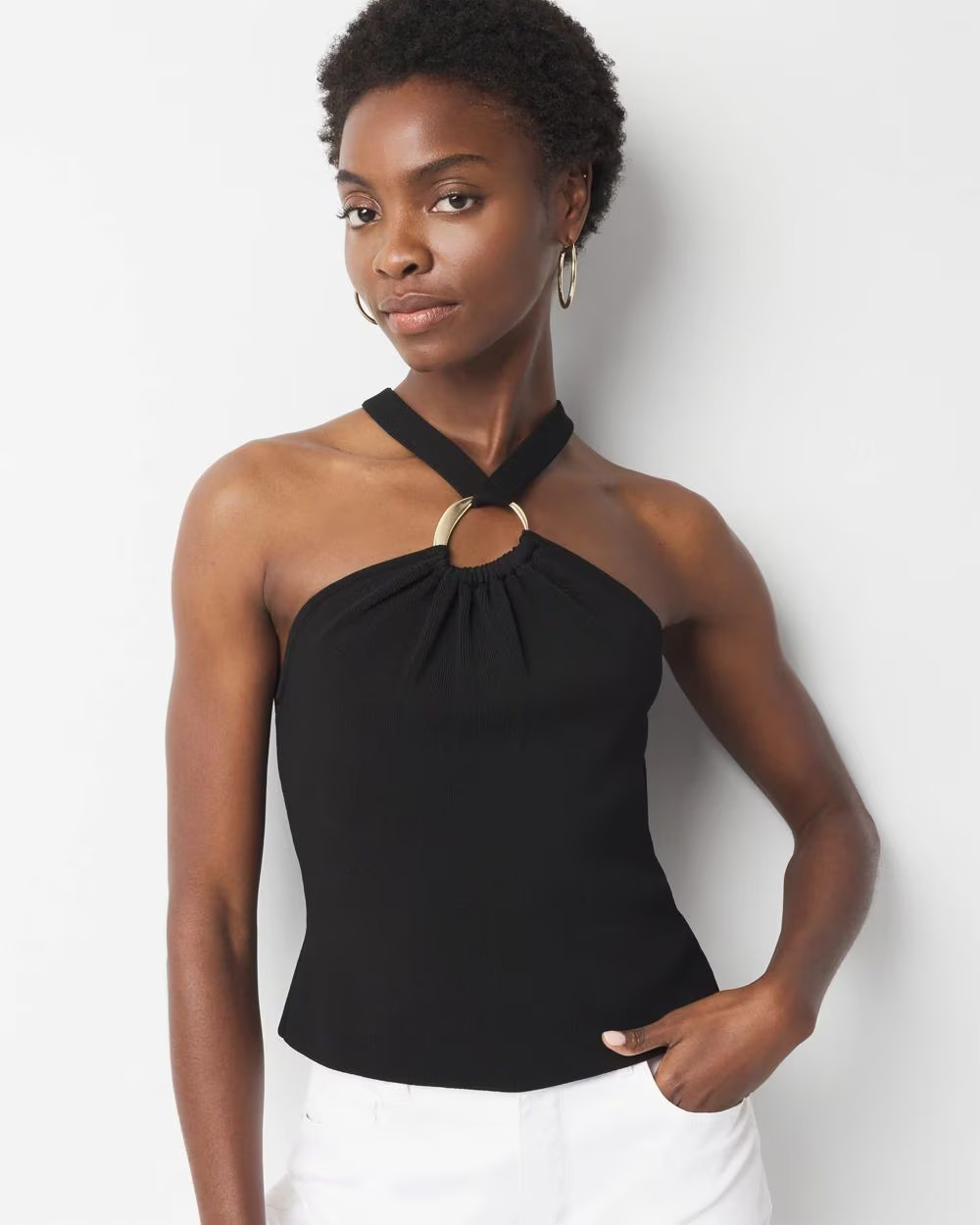 Ring Halter Sweater Top | White House Black Market