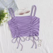 Drawstring Front Rib-knit Cami Top | SHEIN