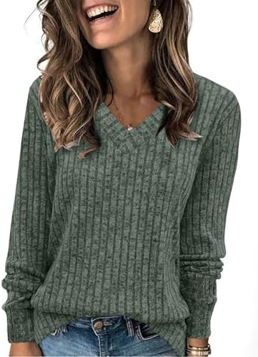Sampeel V Neck Long Sleeve Shirts for Women Casual Fall Tops Lightweight Tunic Sweaters Fashion C... | Amazon (US)