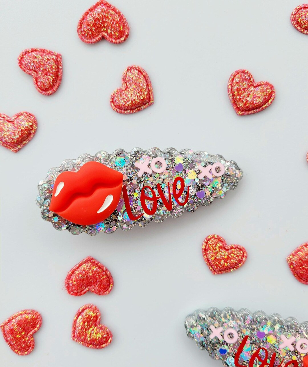 LOVE Lips and Glitter Resin Hair Clip - Etsy | Etsy (US)