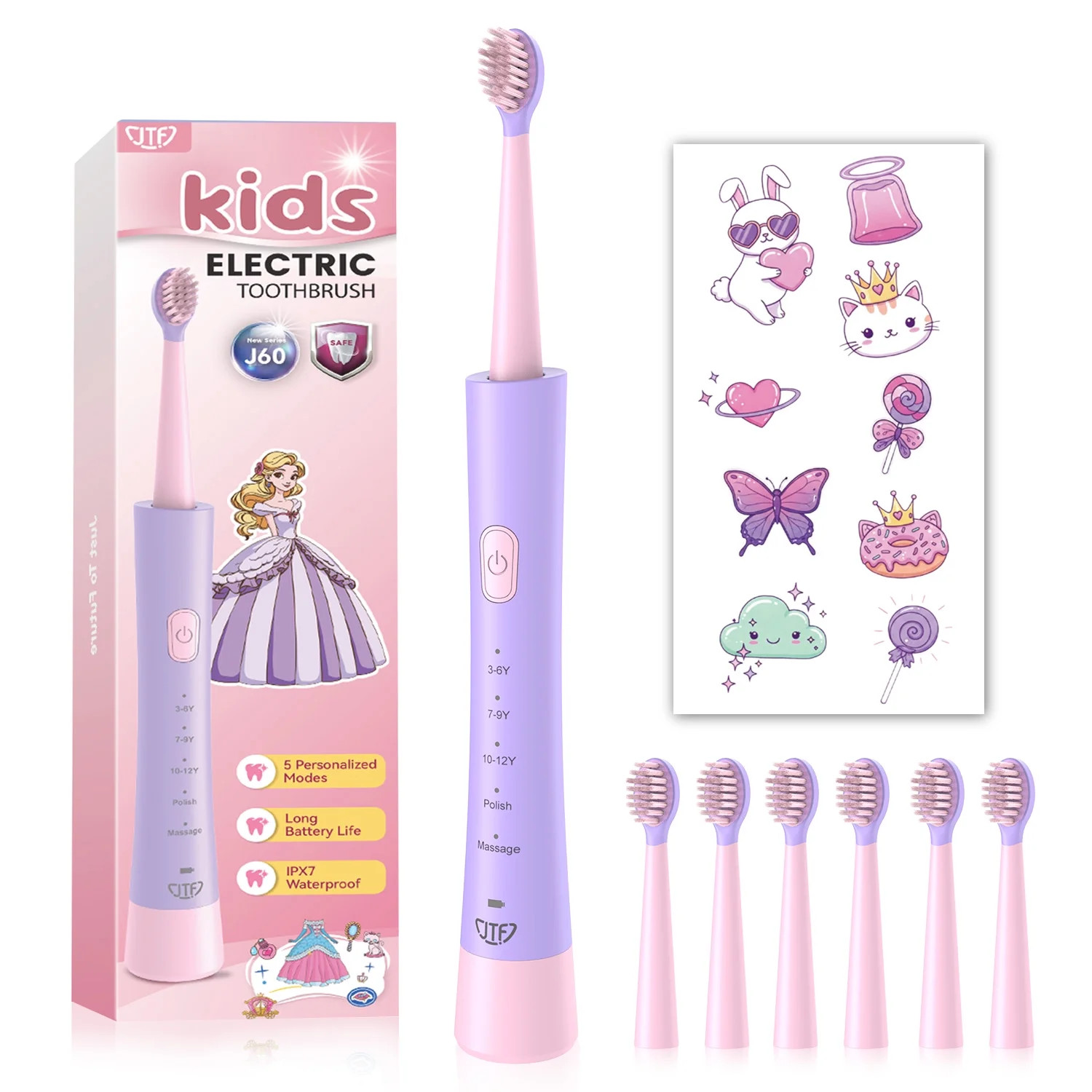 JTF Kids Electric Toothbrush with 6 Brush Heads, 5 Modes Sonic Electric Toothbrush, IPX7 Waterpro... | Walmart (US)