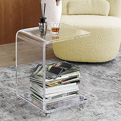 ONELUX Mobile C Shaped End Table,Acrylic Sofa Side Table, Snack Table On Wheels,Clear Rolling Tab... | Amazon (US)