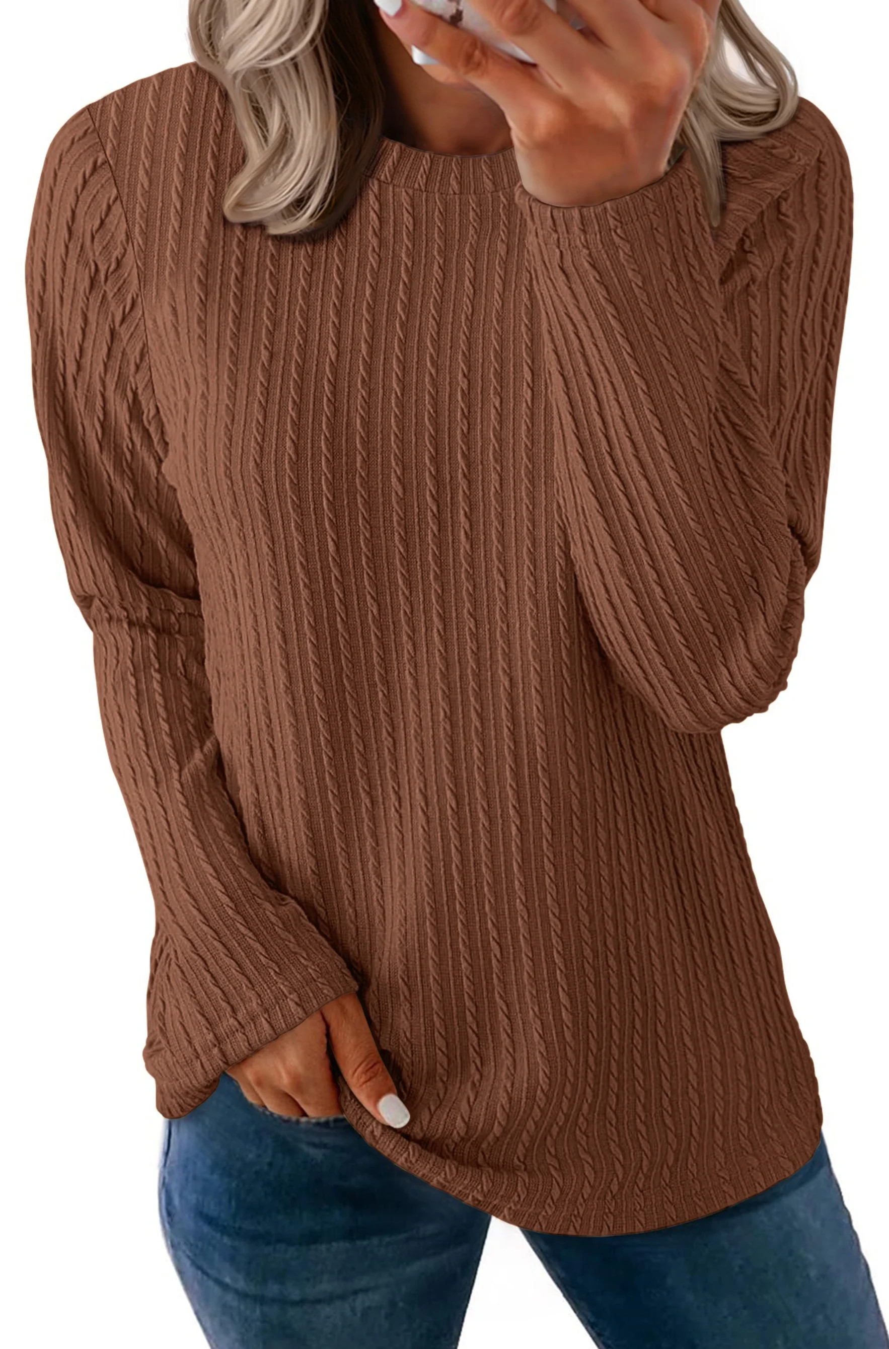 Fantaslook Textured Tops for Women Crew Neck Long Sleeve Shirts Fall Blouses Casual Basic Tee | Walmart (US)