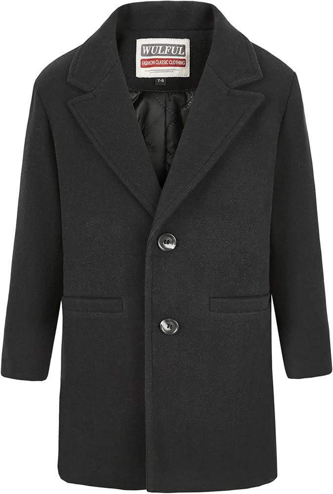 WULFUL Boys Wool Coat Single Breasted Trench Coat Winter Pea Coat | Amazon (US)