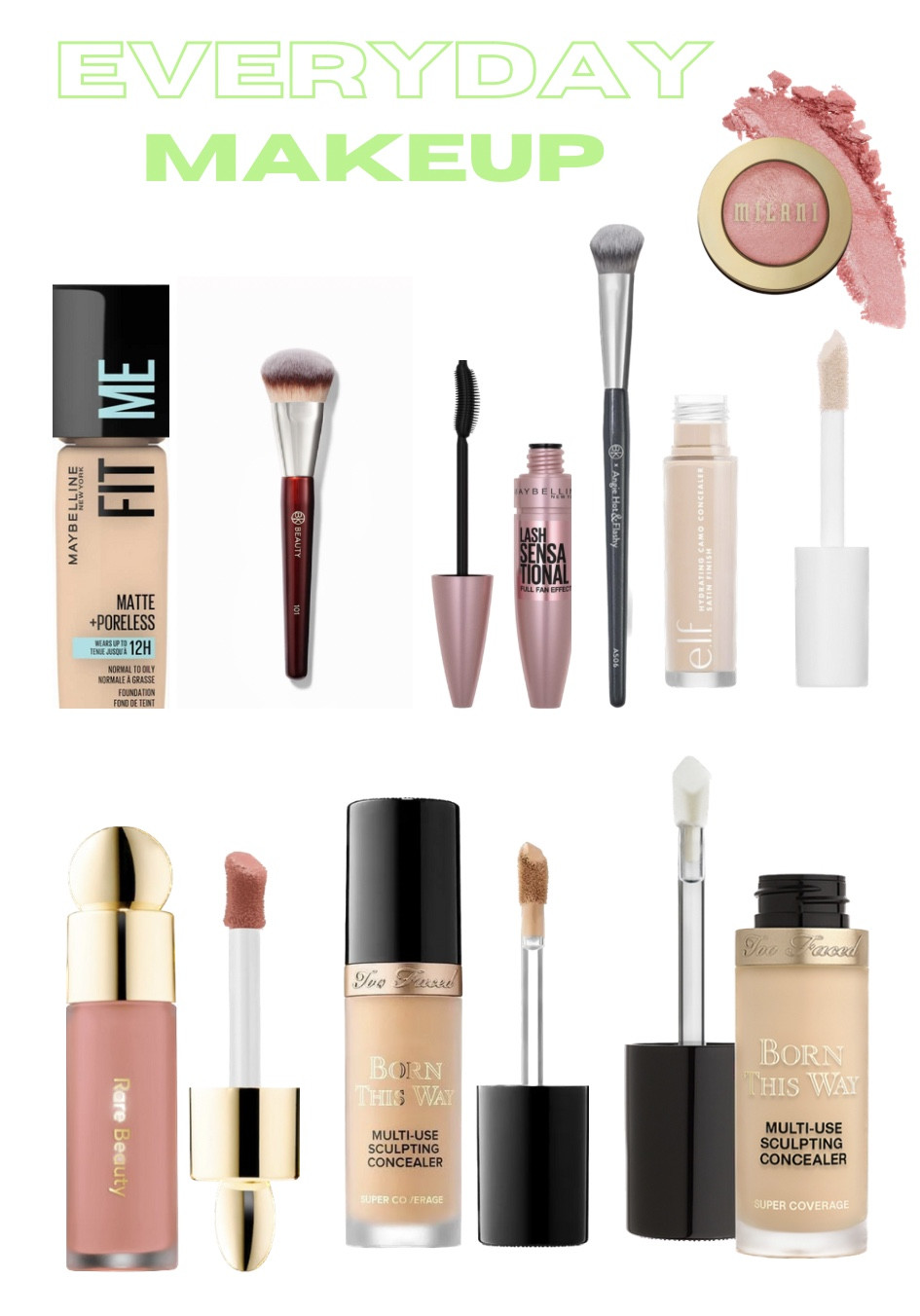 This is my everyday makeup! The top is typically what I use!! If I need to put contour or do a more matt blush I’ll add in the bottom row :)

The brushes have made it extremely easy and soak up less product than the beauty blenders!
I had the Tom Ford foundation stick & wanted a better foundation for everyday use- the fit me by Maybelline is 100% worth the buy! 

#LTKfindsunder100 #LTKworkwear #LTKbeauty