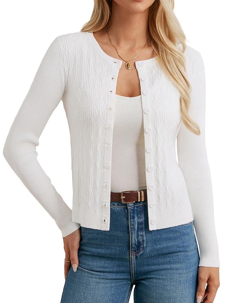 GRACE KARIN Cardigans for Women Lightweight Long Sleeve Button up Crop Cardigans Crew Neck Sweate... | Amazon (US)