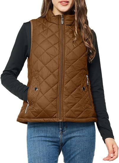 Rasujie Women's Quilted Vest Lightweight Puffer Jacket with Detachable Hood Stand Collar Zip Outw... | Amazon (US)