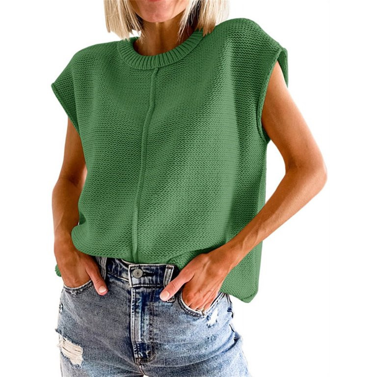 Crewneck Short Sleeved Women Sweater Casual Knit Pullover Jumper - Walmart.com | Walmart (US)