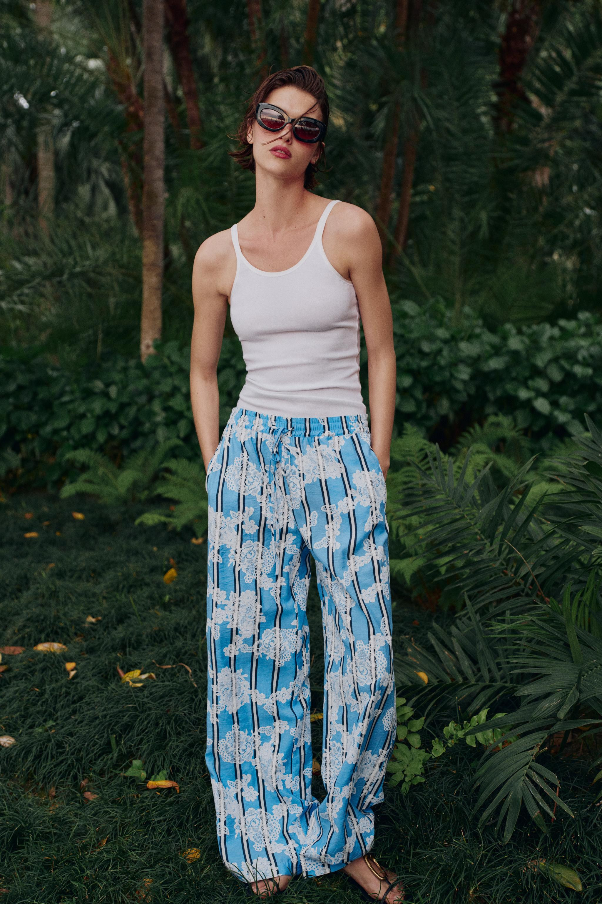 STRIPED PRINT WIDE LEG PANTS | Zara US