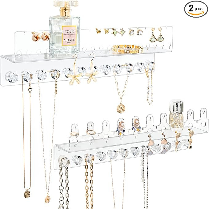 Oaque Acrylic Hanging Jewelry Organizer Wall Mounted Jewelry Holder with Floating Shelf, Necklace... | Amazon (US)