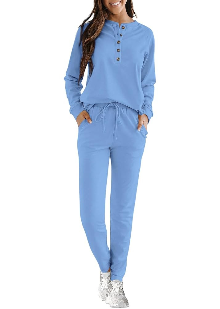 KIRUNDO Womens Sweatsuits 2 Piece Set 2025 Fall Winter Button Henley Sweatshirt Drawstring Pants ... | Amazon (US)