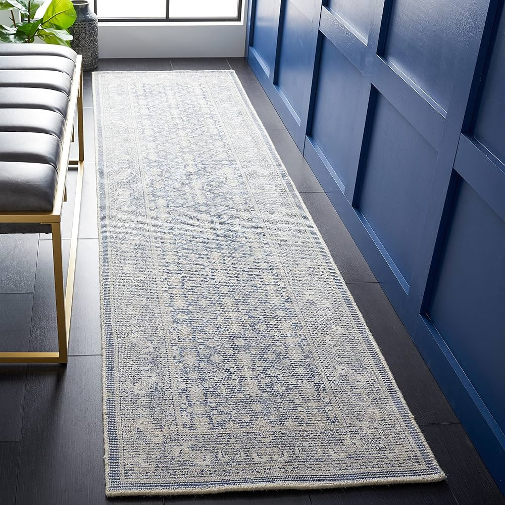 SAFAVIEH Restoration Vintage Collection Runner Rug - 2'3" x 9', Blue & Ivory, Handmade Distressed... | Amazon (US)