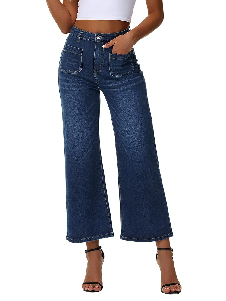 Genleck Women's Wide Leg Jeans – Trendy Cropped Loose Jeans High Waisted Stretchy Capri Denim P... | Amazon (US)