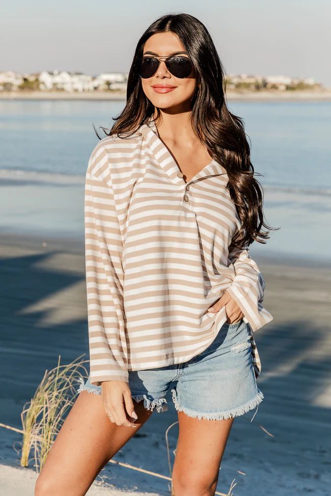 Good To Go Taupe Striped Hooded Pullover FINAL SALE | Pink Lily